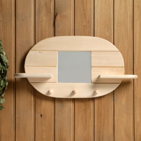 Mirror "oval", 3 hooks, pine, natural, 54 × 29 × 10 cm
