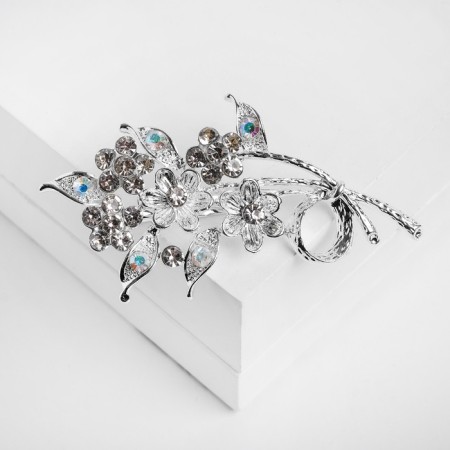 Brooch "Flowers" on a branch, white color in silver-1