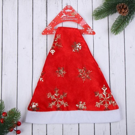 New Year's cap "Golden Snowflakes" 28x36 cm, red-1