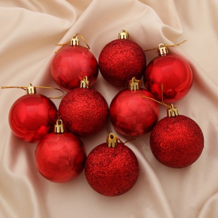 Set of balls plastic D-6 cm, 9 pcs "Camilla" red