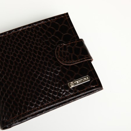 Male purse on the button, Textura, for cards, for coins, brown color-4