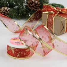 Kapron tape with metal thread “Stars and Binding”, 38 mm × 2.7 ± 0.5 m, red/gold color
