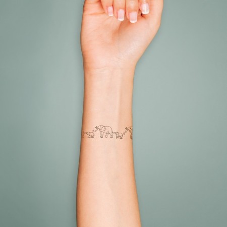 Tattoo on the body Black "Bracelet. Elephants" 20x3 cm-2