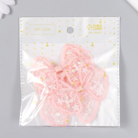 Decor for creativity Textile embroidery "Bow in white-pink flowers" 7x5.5 cm-3