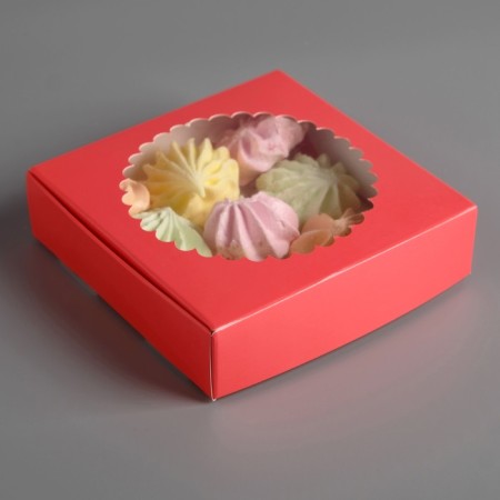 Gift box of the team with a window, 11.5 x 11.5 x 3 cm, scarlet-2