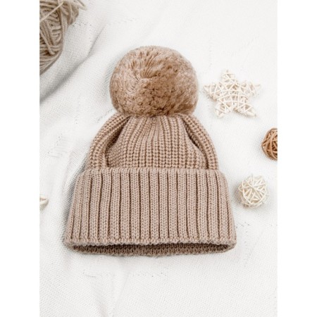 A cap with a lapel and a pompom Children's Amarobaby Pure Love Muffin, size 40-42 cm, beige color-1