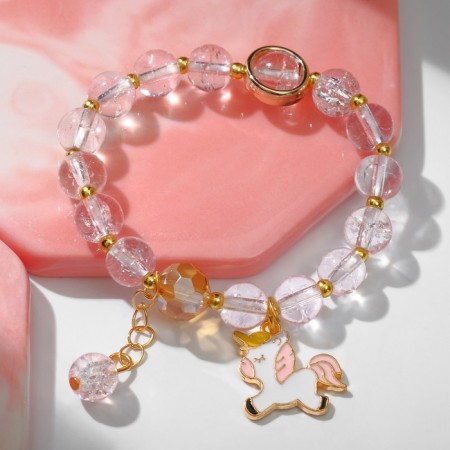 Bracelet Children's "Choselka" unicorn, pink color in gold