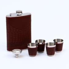 Gift set 6 in 1: Flaw 270 ml, funnel, 4 glasses, brown, 17 x 21 cm