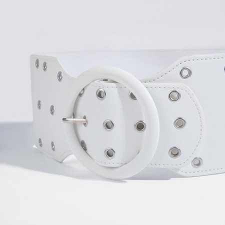 Women's belt, width 10 cm, metal buckle, grirts, white color-1