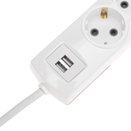 Extension cord Premium 3 nests, 3m, 3x1.5mm², s/h, 2 USB, white rexant-4