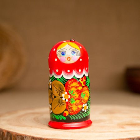 Matryoshka 3 puppet "Masha" with God's cow, 11cm, manual painting.-2