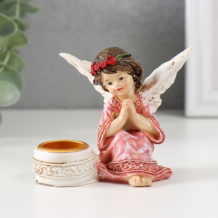 Polystone candlestick for 1 candle "Angel in a dress with a wreath" D-2.2 cm mix 7.2x8.7x5.5 cm-1