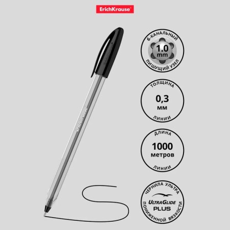 Ballic handle Erichkrause U-108 Classic Stick, a needle node 1.0 mm, black ink black, ultra-soft letter-2