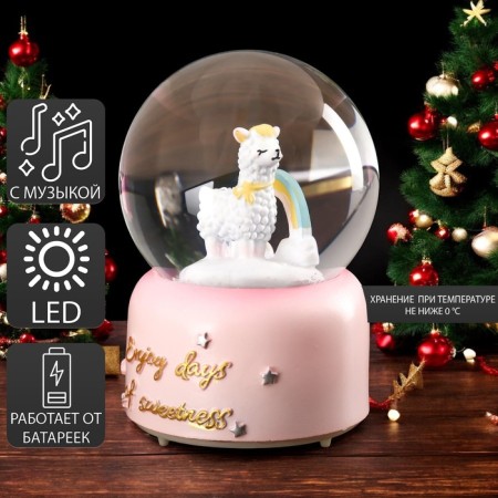 Souvenir Polystone Water Ballion Music, Light "Lama and Rainbow" MIX 12.8x8x8 cm
