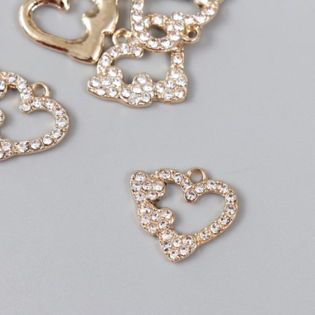 Decor for creativity metal, rhinestones "heart with hearts" gold 1.8x1.5 cm