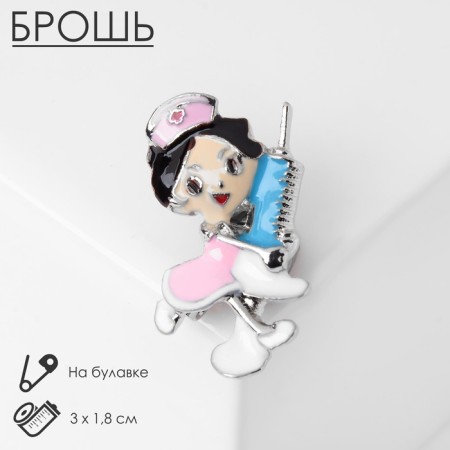 Brooch "nurse" with an injection, colored in silver
