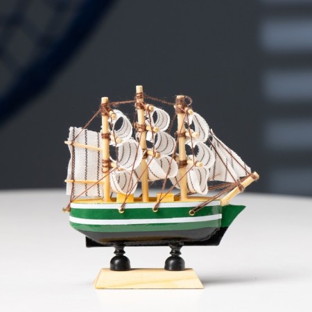 Souvenir Small Small Small Shipimore, Boys green with a white strip, white sails, 3 × 10 × 10 cm-3