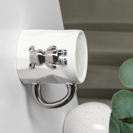 Ceramic mug with a spoon "Stylish Bear", 320 ml, white color-4