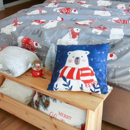 New Year's Ethel Pillow "Bear", 40*40 cm, 100% p/e, velor