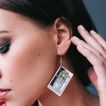 Acryl Earrings "Tarot" Supreme Priestess, Colored in Silver-4