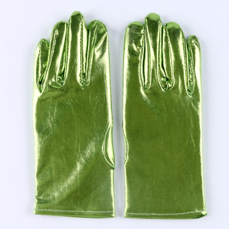 Carnival accessories- gloves, green metallic, artificial leather-3