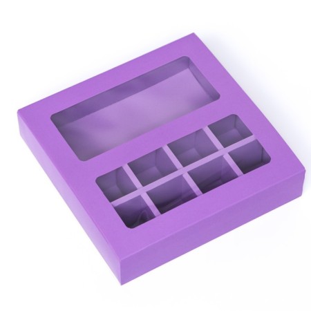 Box for 8 sweets + chocolate, with a window, lilac, 17.7 x 17.7 x 3.8 cm-1