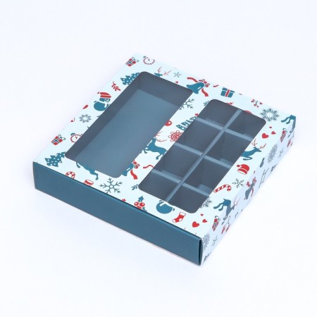 New Year. Box for 8 sweets and chocolate, 17.7x17.7x3.8 cm, confectionery packaging-7