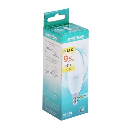 LED LED SMARTBUY, E14, C37, 9.5 W, 3000 K, warm white light-2