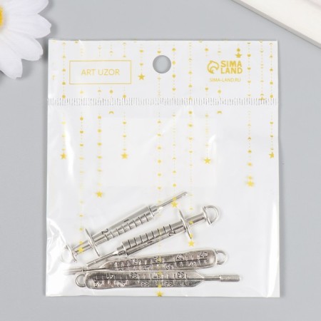 Decor for creativity Metal "Thermometer and syringe" silver set 2 pcs 7.1x0.9 cm-2