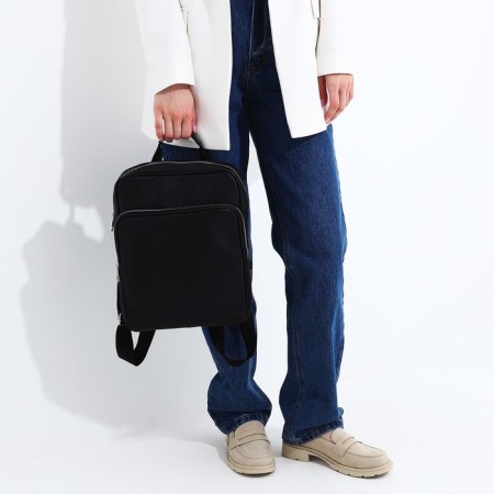 Backpack of artificial leather with lightning, external pocket, Medvedkovo, Black Color-5