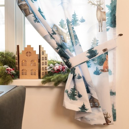 A set of curtains for a kitchen with Forest Animals 145x180cm-2 pcs., Gabardin-2