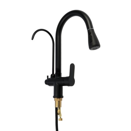 Zein Z7212 kitchen mixer, drinking water crane, with sliding pour, brass, black-5