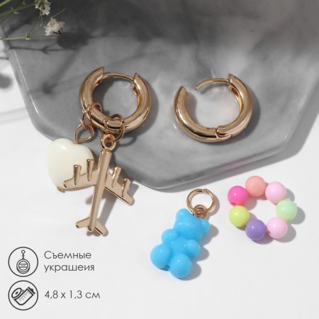 Earrings with the removable element "Transformer" Bear and heart, colored in gold