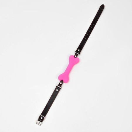 Gag BDSM Oka-Fucks "Bone", 15 × 2.5 cm, silicone, leather, pink-1