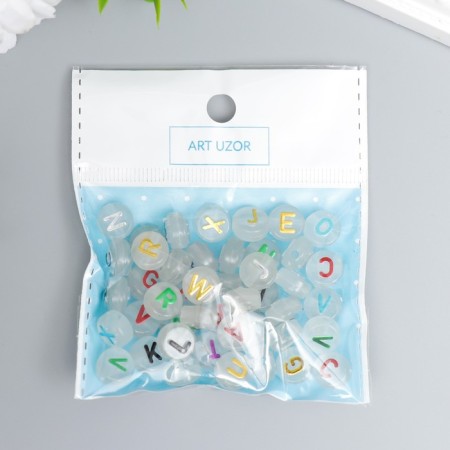 Beads for creativity plastic "English alphabet" glows a set of 15 grams 0.6x1x1 cm-2