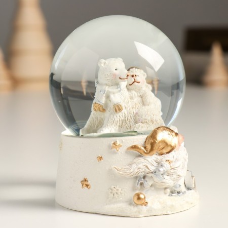 Souvenir Polystone Water Ball "White Bears" White with gold 7x8x9 cm-1