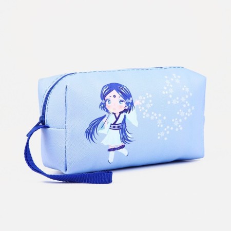 Cosmetic bag with a handle, a blue color
