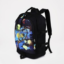 Young backpack from textiles on lightning, 3 pockets, black color