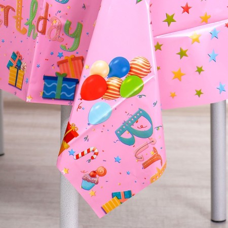 Grinding tablecloth “Happy Birthday”, 137 × 183 cm, pink-2