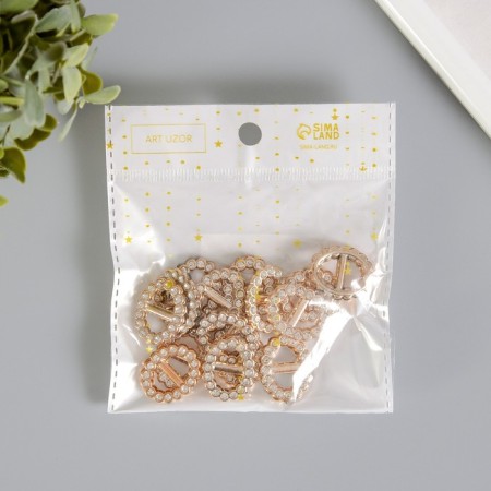 Decor for creativity plastic buckle "oval" gold with rhinestones 2.3x1.9x0.2 cm-3
