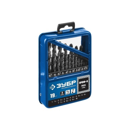 Set of drill on metal bison, p6m5, cylindrical shank, 1-10 mm, 19 pcs, class a, case-1