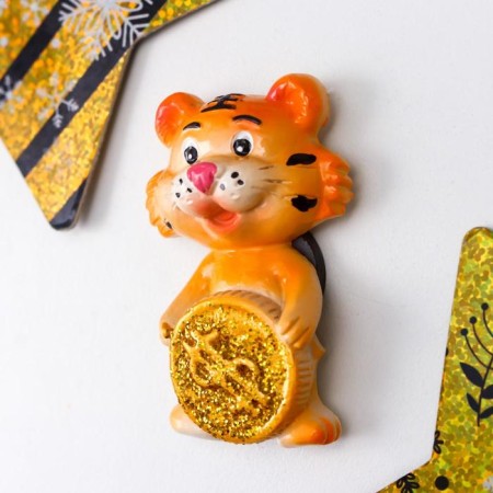 Magnet Polystone "Tigrush with gold coin" mix 5.5x4 cm-2