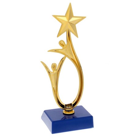 The award figure "Man with a star", gold, the plastic stand is blue, 18 x 6 x 6 cm.-2