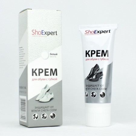 Shoexpert shoe cream, white color, a tube with a sponge, 75 ml
