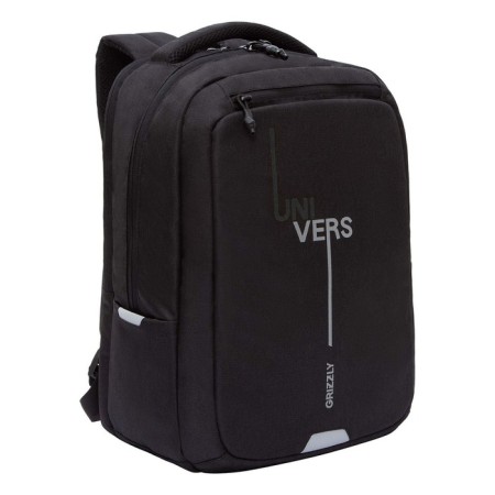 Youth backpack 41.5 x 29 x 18 cm, Grizzly, ergonomic back, laptop compartment, black