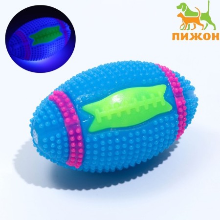Dog ball glowing with a squirrel "Rugby", TPR, 7 cm, blue-1