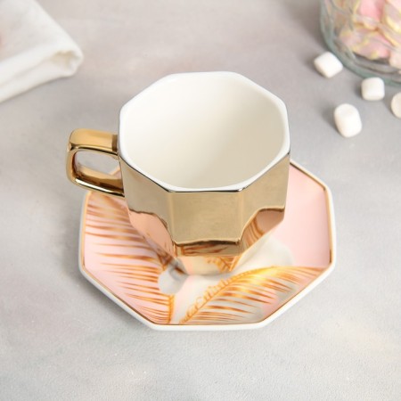 Tea couple ceramic "Venus", mug 200 ml, saucer 13 cm, golden color-2