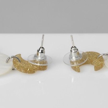 Acryl Earrings "Ghosts" sheets, white-golden color in silver-3