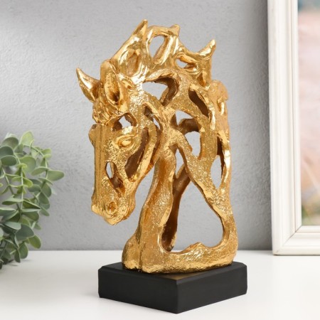 Souvenir Polystone Bust "Head of a horse - openwork" gold 9.7x19x26 cm-1