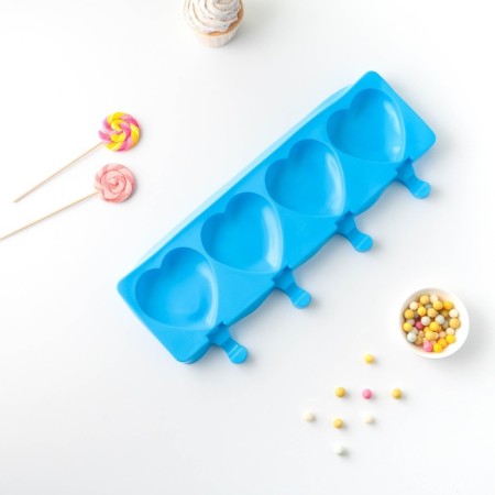 Ice Cream Form “Heart”, silicone, 37 × 15 × 2.5 cm, 4 cells (9.2 × 8.4 cm), Mix color-1